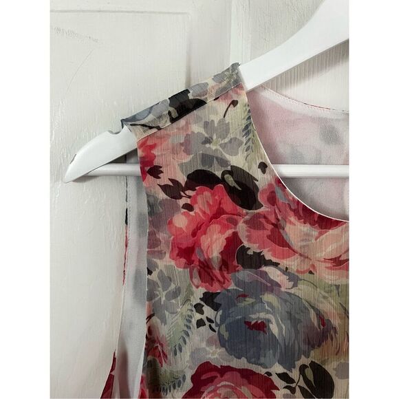 Lauren Ralph Lauren Pink & Blue Floral Gathered Shoulder Tank Sleeveless Blouse - Picture 4 of 7